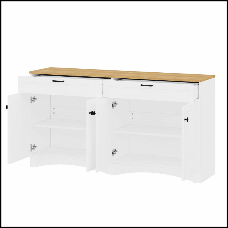 Farmhouse TV Stand with 2 Drawers for TVs Up to 70, Versatile Wood Grain Sideboard with Adjustable Shelves, Mid-Century Buffet Cabinet