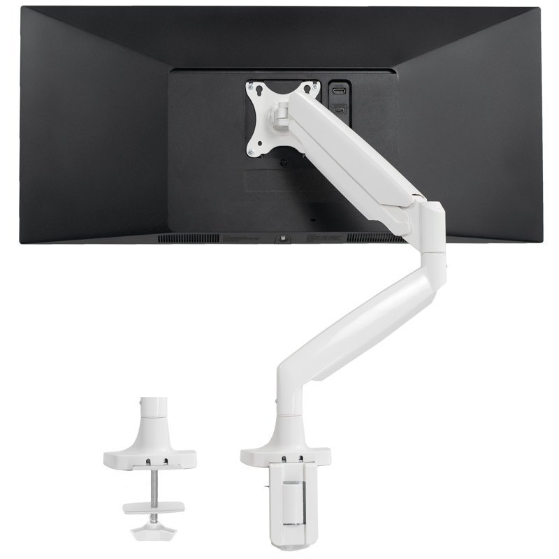 White Adjustable Single Monitor Desk Mount with Pneumatic Arm
