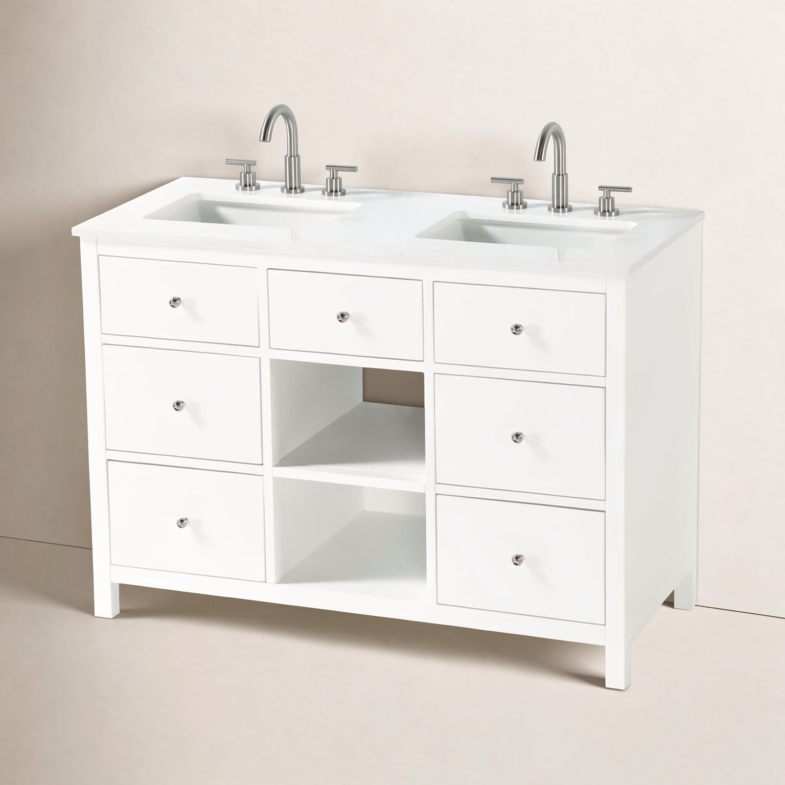 Double Bathroom Vanity, White/Chrome, 48"
