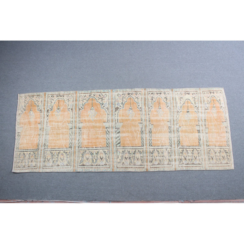 Vintage Turkish Prayer Rug for Wall Hanging or Floor Covering in Vibrant Orange Tone