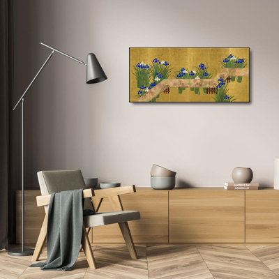 "Bridge over Iris Pond" by  Suzuki Kiitsu - Gallery Wrap Canvas Wall Art