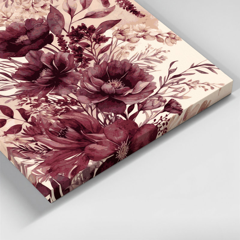 "Watercolor Floral" 94, art mural sur toile beige, H 12 po x l 12 po