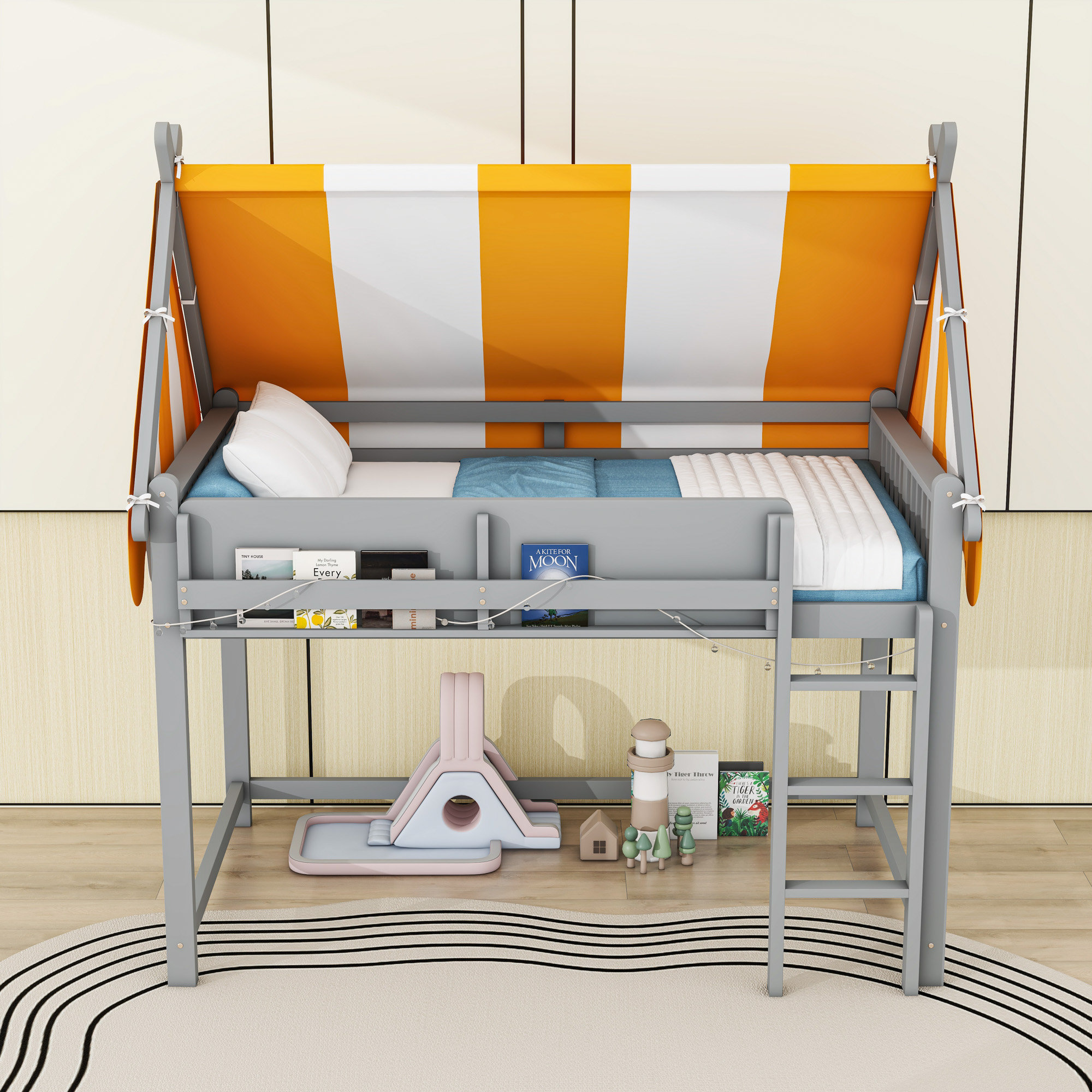 Harriet Bee Playful Wooden Loft Bed with Canopy, LED Lights - Wayfair ...