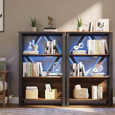 Bibliothèque intelligente à DEL - Organisateur de rangement en bois et en métal avec lumières à changement de couleur pour la maison et le bureau