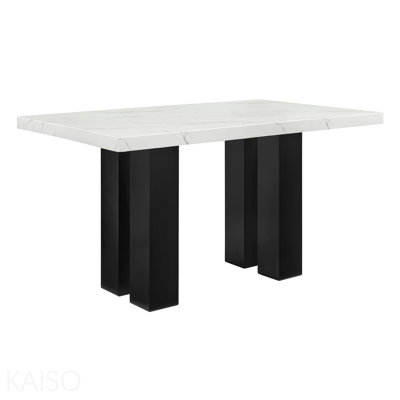 1pc White Rectangular Marble-Like Tabletop Dark-Finished Base Wooden Dining Room Furniture