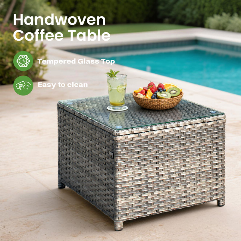 Allcot 5 - Person Wicker/Rattan Patio Furniture Set, Outdoor Sofa Set with Couch, Chairs, Ottomans, Throw Pillows, Coffee Table and Comfy Cushions