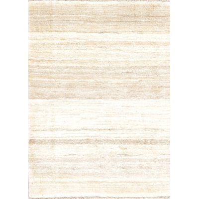 Tapis de zone en laine brun/ivoire 3 pi 5 po x 4 pi 7 po one-of-kind à la main noué la new age
