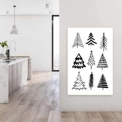 Arbre de Noël esquissé, arbre de Noël contemporain abstrait, art mural paysage d'hiver