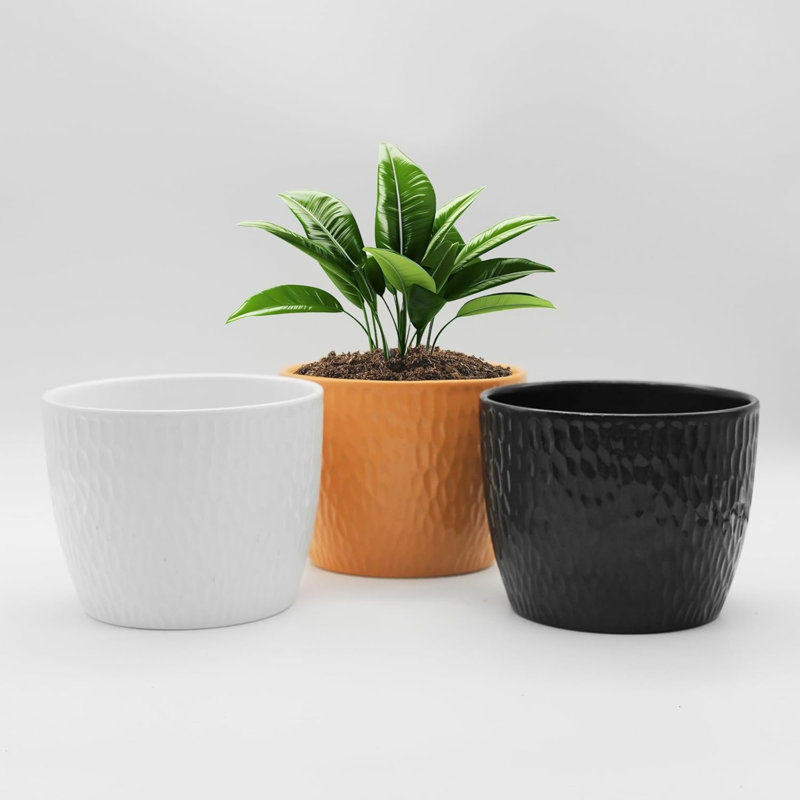6in Assorted Glossy Textured Indoor/Outdoor Planter - 3pc Set