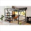 Structure de lit mezzanine en métal noir élégant avec bureau pliable et station de charge intégrée, idéale pour les enfants et les adolescents