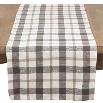 Classic Plaid Grey Cotton Table Runner