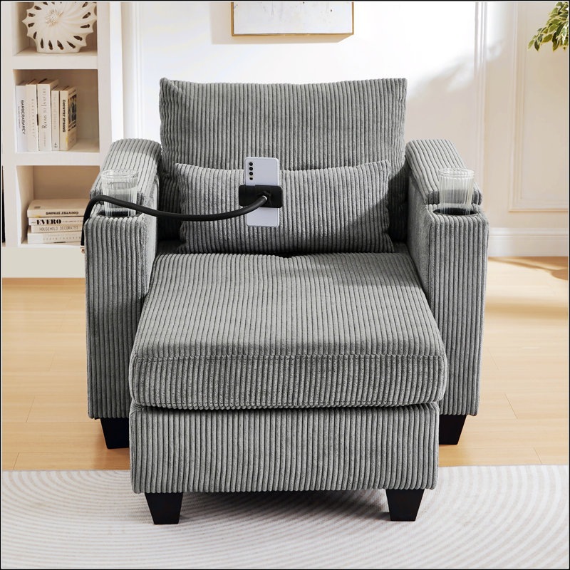 Canapé-lit convertible pour chaise longue avec ports USB, porte-gobelets, support pour téléphone et amplement de rangement pour une vie moderne