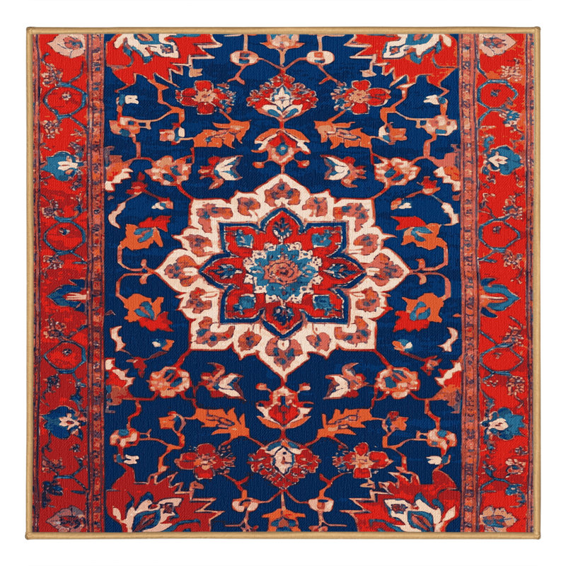 Tapis brun Tabriz lavable à la machine, Carré 3 pi