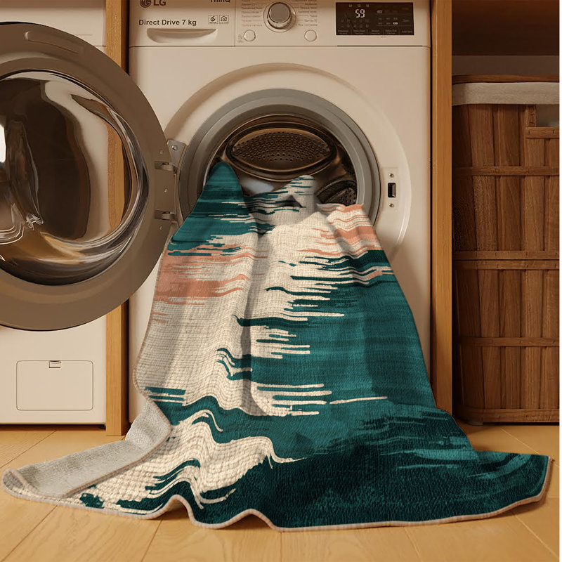 Tapis beige lavable à la machine, Rectangulaire 7 pi x 10 pi