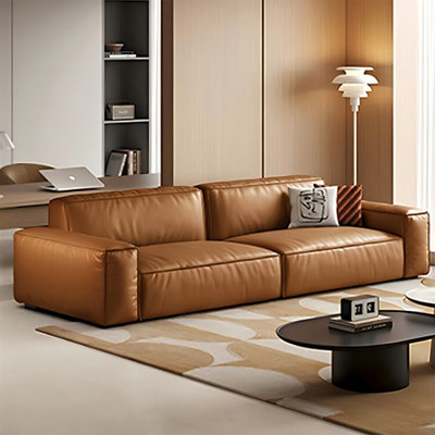 Brown Genuine Leather Modular Sofa cushion couch
