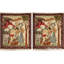 Paire de tapis biblique persan antique vert / ivoire Kerman