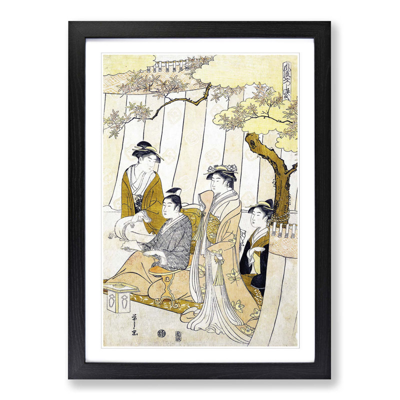 Prince Genji and Three Young Women by Chobunsai Eishi - Picture Frame Painting Print, Black Framed, 65cm H x 48cm W x 2cm D
