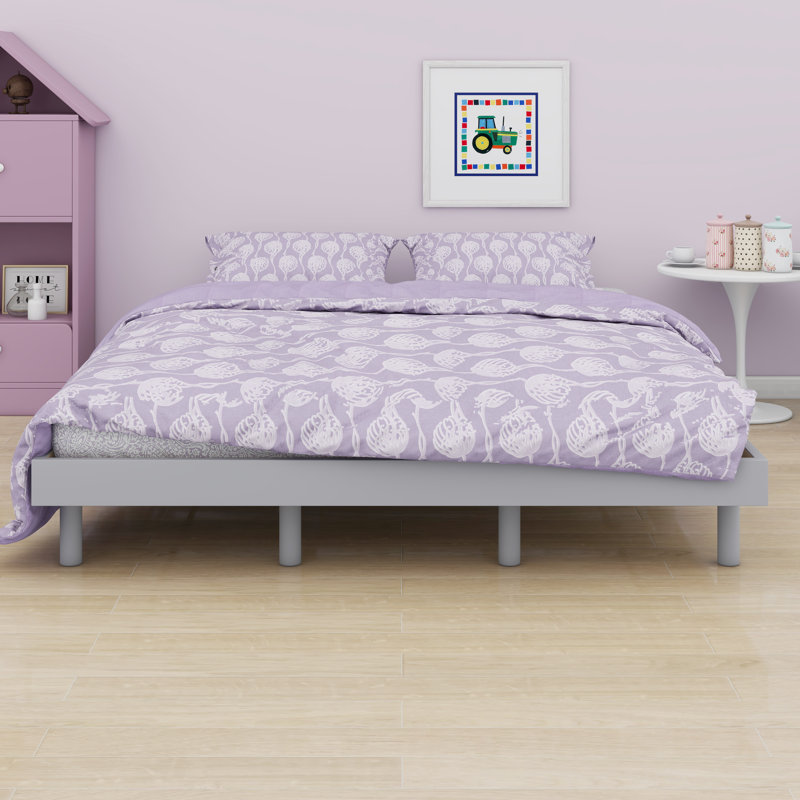 Modern Design Floating Platform Bed Frame, Grey, Queen