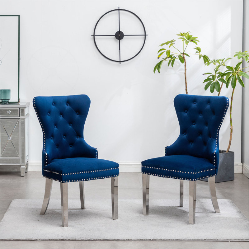 Chaise en velours touffeté Montura, Bleu