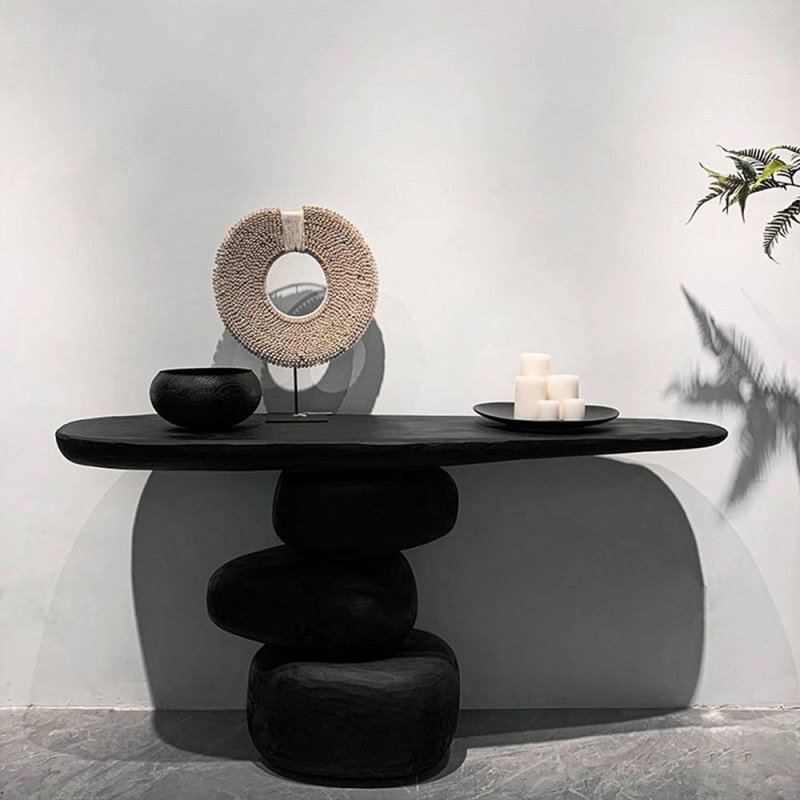 Console noire en bois massif, H 31,5 po x l 39,37 po x P 11,81 po