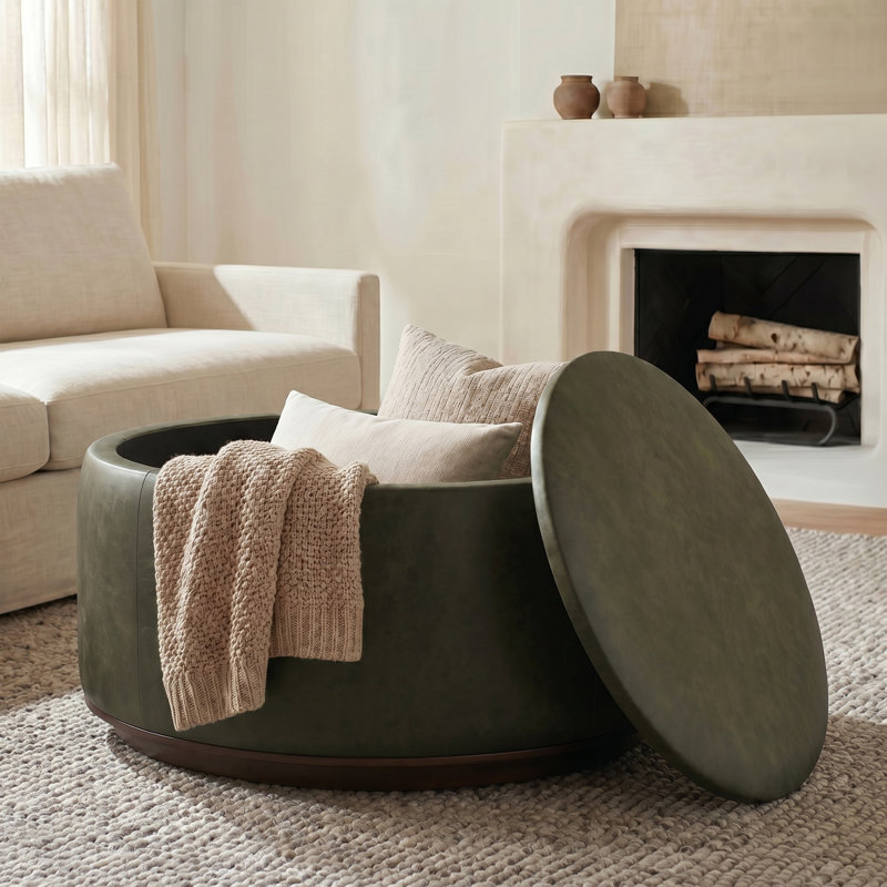 Repose-pieds en cuir véritable italien Herve, Olivine / vert