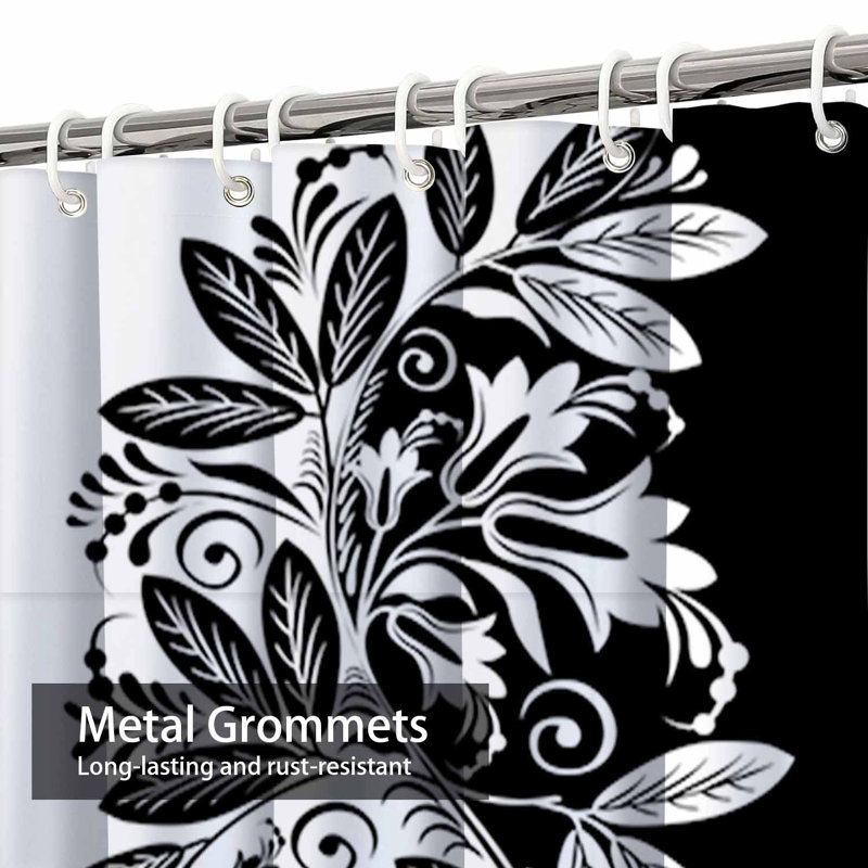 Rideau de douche imperméable à motif floral noir et blanc avec 12 crochets NoelMod, L 72 po x l 72 po