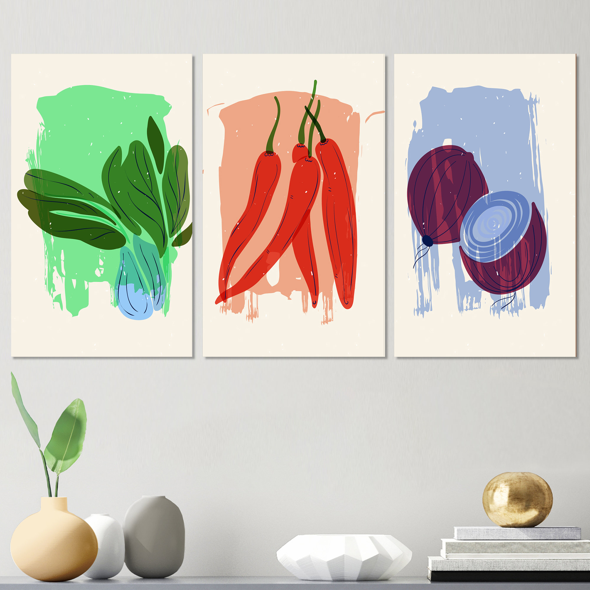 Red Barrel Studio® Hipster Vegetables I - 3 Piece Wrapped Canvas Painting  Set | Wayfair, image size:2000x2000