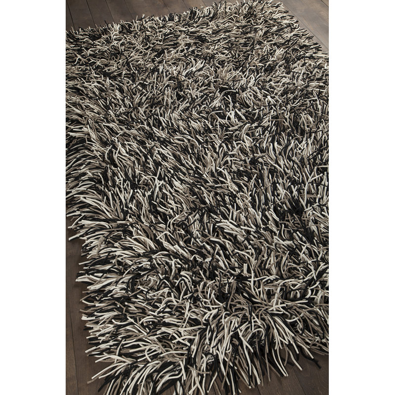 Cyrah Handmade Shag Abstract Black/Brown/Cream Area Rug, Rectangle 9' x 13'