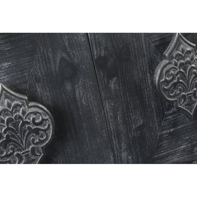 Carved Flower Door Handle, Antique Four Door Cabinet for Living Room Kitchen Hallway, Antique Black