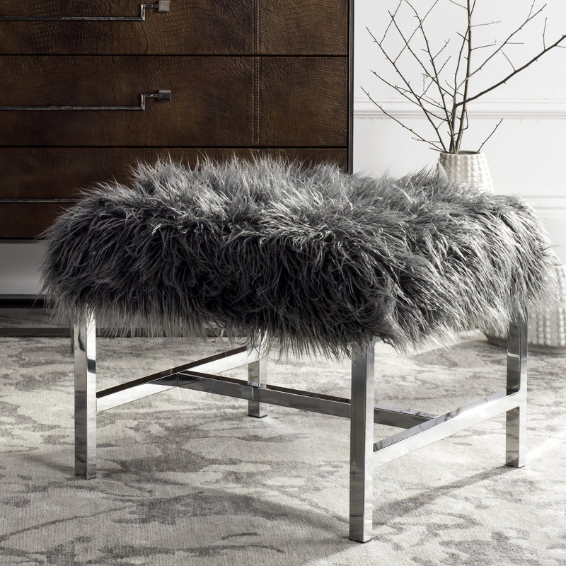 Cristian Faux Sheepskin Square Bench, Grey