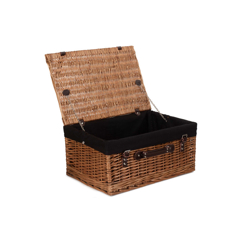 Wicker Basket with Lining, 25cm H x 51cm W x 35cm D, Double Steamed Hamper/Black Lining