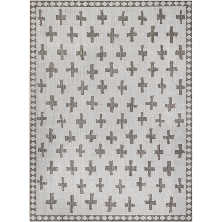 Aness Geometric Machine Woven Polypropylene Indoor / Outdoor Area Rug in Light Gray/Taupe