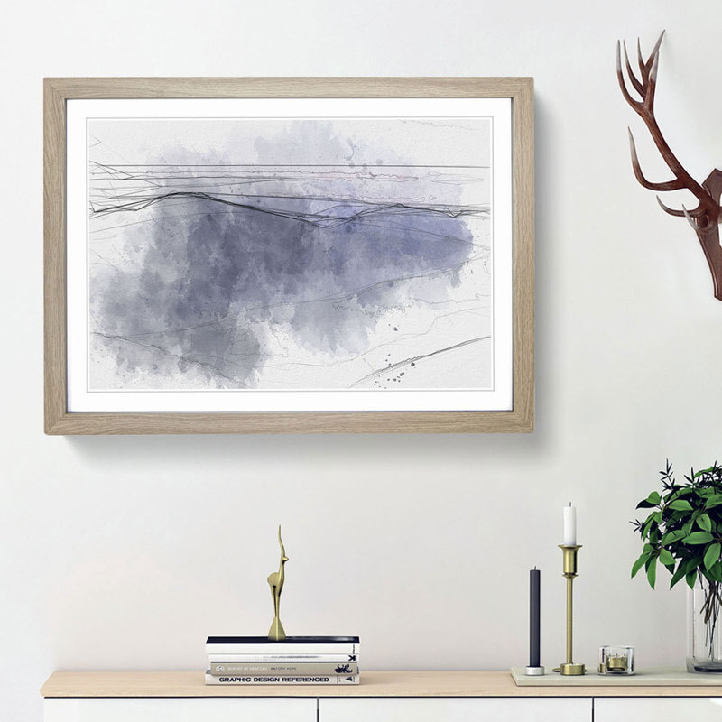 The Mountains of Nepal at Dusk in Abstract - Picture Frame Graphic Art Print, 62cm H x 87cm W x 2cm D, Oak Framed
