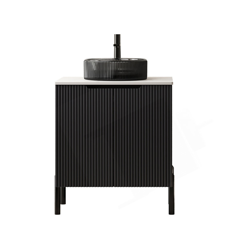 Meuble-lavabo moderne de 24 pouces avec lavabo, lavabo en verre élégant et rangement spacieux pour les intérieurs contemporains