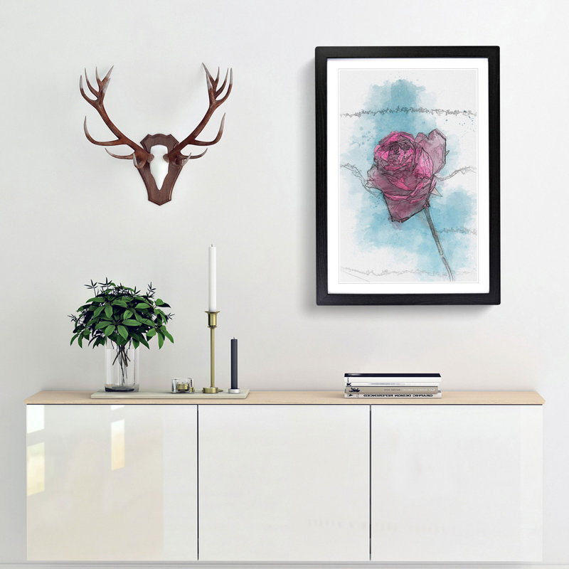 Fuscia Pink Dying Rose in Abstract - Framed Print, 87cm H x 62cm W x 2cm D, Black Framed