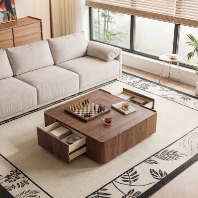 39.4"Solid wood grain .Double-drawer storage.Sturdy base.Safety anti-collision edges.square coffee table