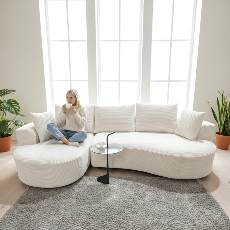 Ensemble de canapé modulaire courbé 2 pièces avec coussins, Beige