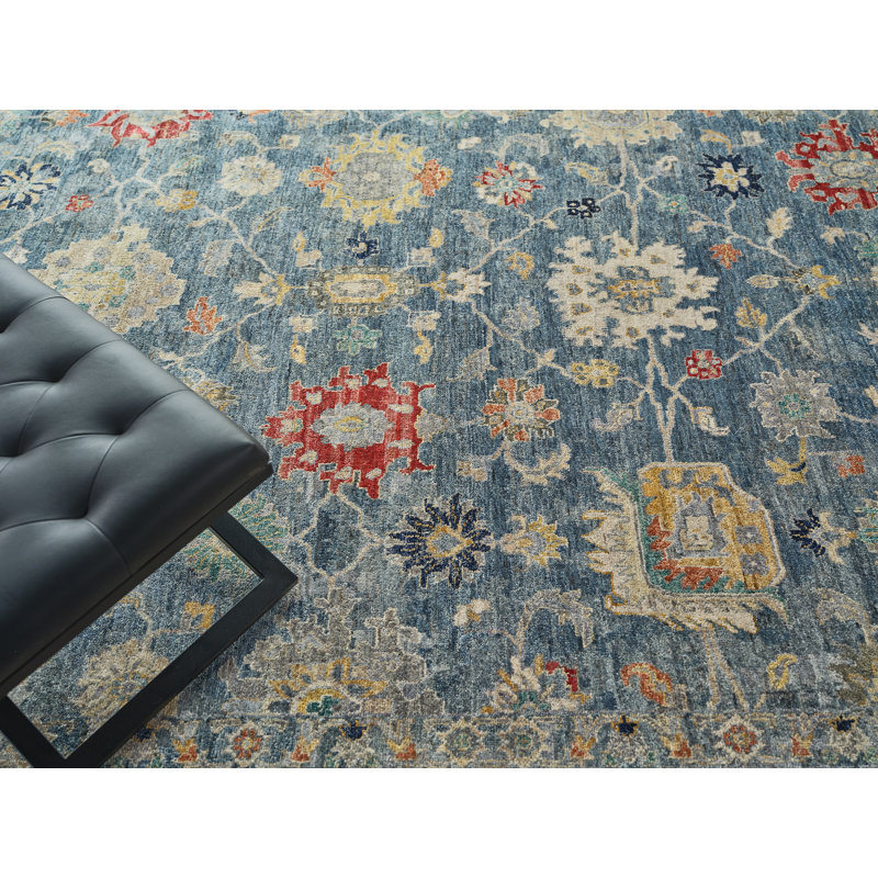 Oxford hand-knotted Ghazni Wool Blue Area Rug, 10'X14'