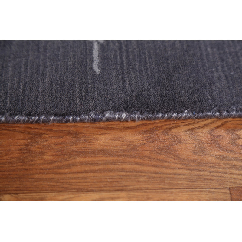 Tapis gris anthracite en soie noué à la main de conception unique 5 pi 8 po x 7 pi 7 po