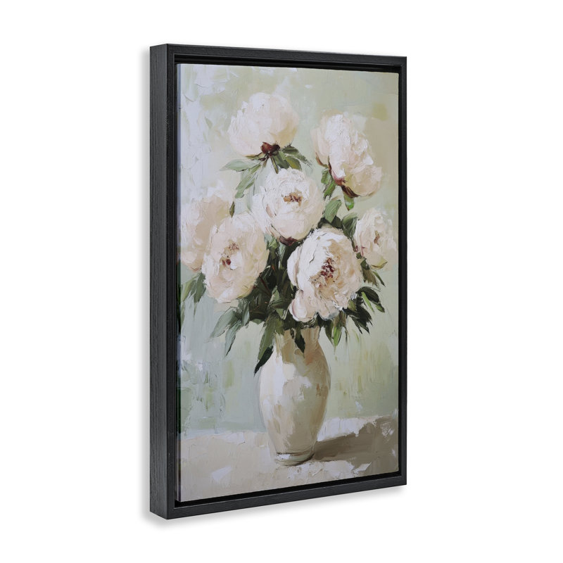 Cadre flottant doux à motif floral rose, design par Petal Prints Design, Cadre flottant noir de jais, H 25 po x l 17 po