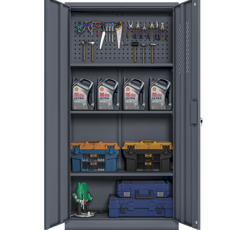 Armoire de rangement en acier gris avec 2 portes, 4 tablettes réglables et une largeur de 72,74 pouces pour les bureaux à domicile dans les écoles, utilisation facile à long terme des tablettes, gymnases à hauteur intérieure, grande capacité