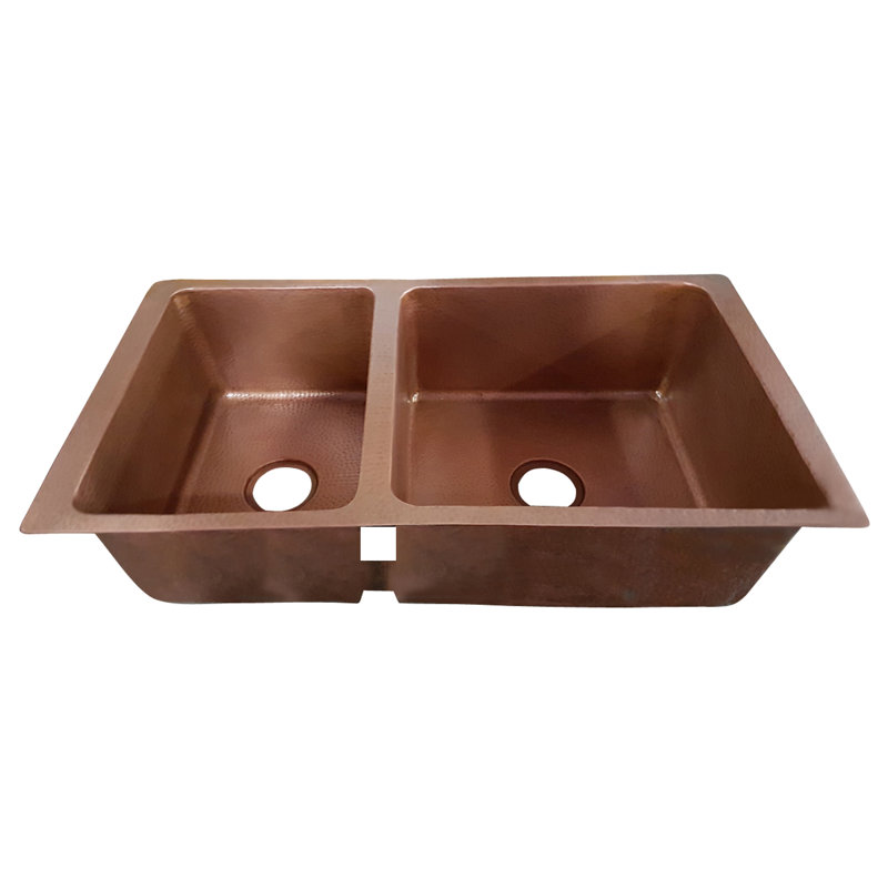 Sonora 36.25'' L Double Bowl Copper Kitchen Sink