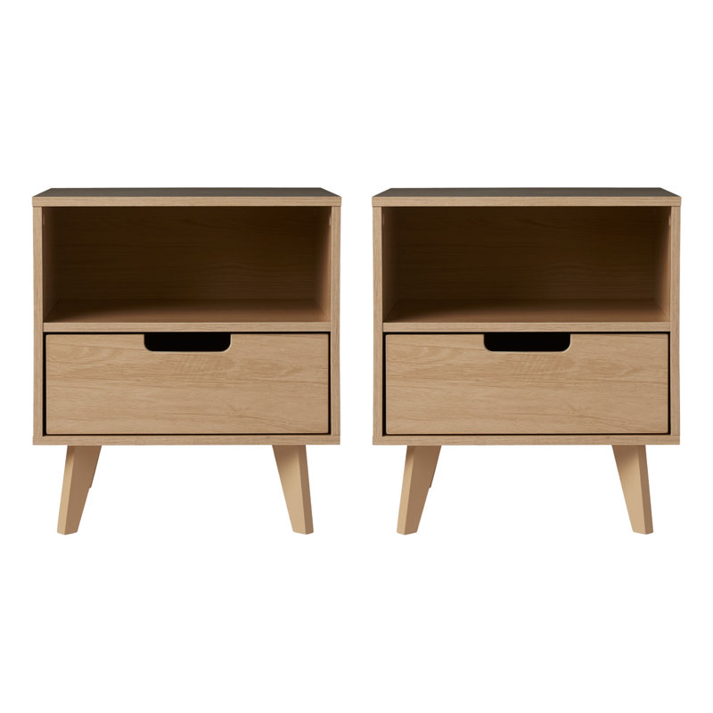 Merrylee 1-Drawer Nightstands with Open Cubby, Riviera
