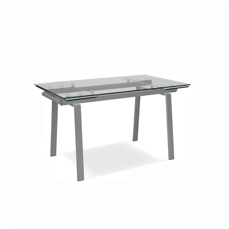 Brimmer Extendable Glass Top Metal Base Dining Table, Grey