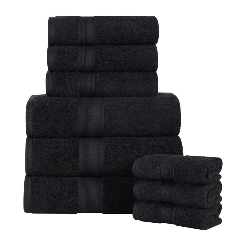 Ensemble de serviettes en coton biologique Lyndon, Noir, Ensemble 9 pièces