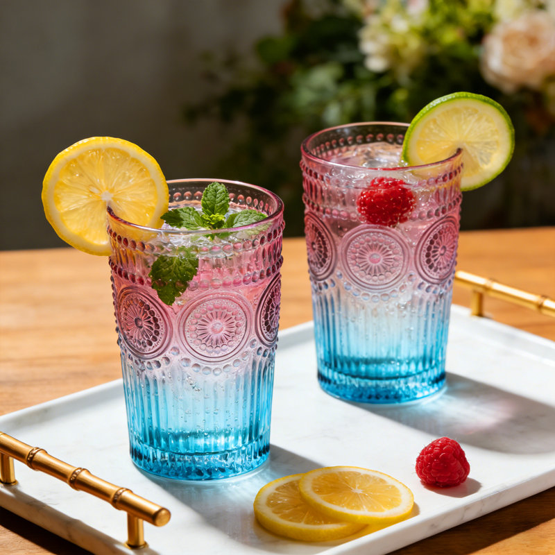 12oz.drinking Glass Set (set Of 6), Red/Blue