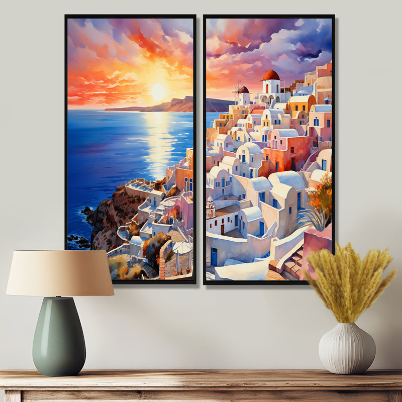Grèce Oia Splendor I - Grèce, art mural, H 32 po x l 32 po, Impression encadrée flottante sans passe-partout, Noir