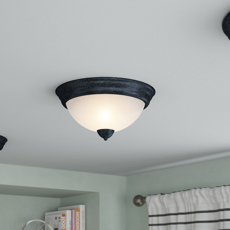 Glass Flush Mount, Textured Black, 5.5" H x 11.25" W x 11.25" D