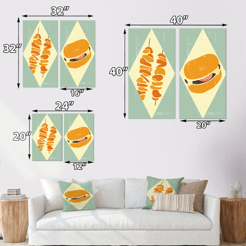 «Vintage Hipster Fast Food II», ensemble de 2 impressions, Toile tendue, H 40 po x l 40 po x P 1,5 po