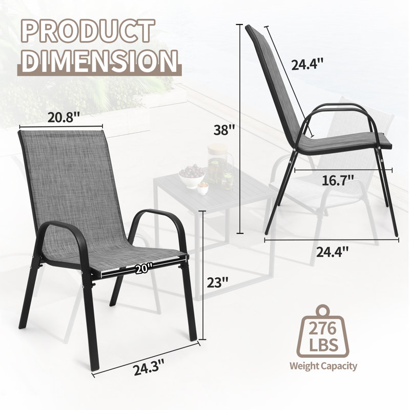 Fauteuils de salle à manger d'extérieur empilables et peu encombrants, Gris